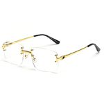 kachawoo Gradient Lens Metal Sunglasses Rimless Square Blue UV400 Brown Women Frameless, Gold With Clear, Medium