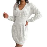 Yihaojia Womens Sweater Dress V Neck Long Puff Sleeve Cable Knit Sweaters Slim Fit Bodycon Mini Khaki Dresses Coupons and Promo Codes for Discount Prime Items only