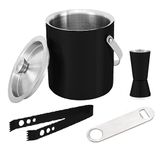 finality Stainless Steel Double Walled Insulated Ice Bucket With Lid & Handle ||Ice Tong ||Peg Measure|| Bottle Opener, Capacity-1.75ltrs, Color -Black, Keep Ice Cold For 6 hours|| Grate Bar Set For Home, Pub, club, Restaurants