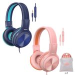 SIMOLIO 2 Pack Wired Headphones with Microphone, Foldable Headphones for Teen Girls Boys, Over Ear Headset with Volume Limited & 3.5mm Aux Share for Cellphone Tablets PC Chromebook School Travel Gift