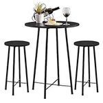 VECELO Small Bar Table and Chairs, Round Bistro Sets with 2 barstools, 3-Piece Pub Dining Furniture, Counter Height Wood Top for Breakfast Dinner Coffee Nap Conference, Easy Assembly, Black