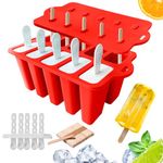 Midnadiy Easy Release Popsicles Molds, 10-Cavity Silicone Popsicle Molds with Sticks, Popsicle Maker Mold Set, BPA Free Homemade Ice Pop Mold for Kids, Toddlers, Adults