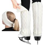Mebiosi Figure Skating Leg Warmers and Headband Set，Knitted Ankle Warmer Zipper Fleece Lined Thermal Fabric(White)