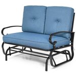 Tangkula Outdoor Swing Glider Chair, Patio Glider Bench for 2 Persons, Outdoor Rocking Loveseat with Steel Frame & Comfortable Cushions for Garden, Porch, Balcony, Poolside (Blue)