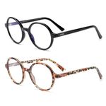 JFXQDR 2 Pack Round Blue Light Blocking Glasses Women Men, Circle Frame Computer Eyeglasses Anti Glare & UV400 RF6206 (Black + Tortoise)