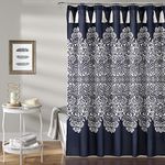 Lush Decor, 72" x 72", Navy Boho Medallion Shower Curtain-Fabric Bohemian Damask Print Design with Tassels