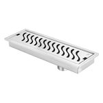 Pixaflo Vertical Shower Drain Channel | 12 × 4 Inches | 304 Stainless Steel Shower Water Drain Channel | Floor Drain Jali with Collar | Side Hole