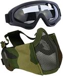 Aoutacc Airsoft Mesh Mask, Half Face Mesh Masks with Ear Protection and Tactical Goggles Set for CS/Hunting/Paintball/Shooting, Camo