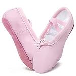 Monbessi Ballet Shoes for Girls Soft Leather Ballet Slippers Full Sole Dance Shoes for Kids Toddler Adult Pink