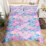 Erosebridal Fish Scales Comforter Cover Pink Mermaid Scales Pattern Colorful Bedding Sets Microfiber Duvet Cover Queen for Boys Girls 3 Pieces Ultra Soft Bedding Bedspread with Zipper Ties