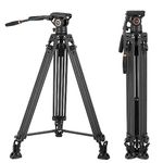 Cayer BV25LH Video Tripod System, 186cm Carbon Fiber Professional Heavy Duty Camera Tripod Kit, Twin Tube Tripod Leg with Fluid Drag Head, 2 Pan Bar Handles, Max Loading 8kg