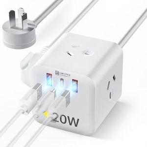 HEYMIX Power Strips USB-C, 20W USB Powerboard Surge Protector, 20W Fast Charging Cube Power Board USB for iPhone 15/14, 20W USB C Power Strip 3-Outlet with SAA 1.65M Extension Cord for Office & Home