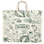 DOUBLE R BAGS Waterproof Large Cotton Canvas Shopping Bags Kitchen Essentials with Full Handles (Green; 18inch L x 11inch W x 14.5inch H) (Pack of 1, Short Handle)