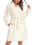 Ekouaer Womens Robes Super Soft Warm Fleece Short Bathrobe Winter Lounge Robe Cream Large