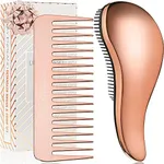 Detangling Brush and Wide Tooth Comb Set - Lightweight Hair Brush and Comb for Women and Kids Easy to Hold Hairbrush - Great Valentines Gifts for Her - by Lily England - Rose Gold