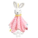 Zooawa Loveys for Babies, Security Blanket Soft Stuffed Animal Bunny Lovey Unisex Lovie Baby Stuff Soother Blanket with Tags Teether Bells, Soothing Plush Toys Baby Gift for Newborn, Pink Rabbit