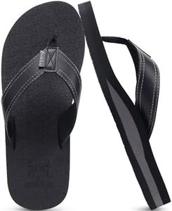 KuaiLu Men's Yoga Mat Leather Flip Flops Thong Sandals with Arch Support Black Size 15