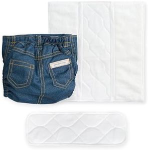 SmartNappy Blue Jeans by Amazing Baby, NextGen Hybrid Cloth Diaper Cover + 1 Tri-fold Reusable Insert + 1 Reusable Booster, Denim, Size 3, 12-25 lbs