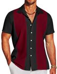 COOFANDY Men's Casual Vintage Bowling Shirt Short Sleeve Button Down Summer Beach Untucked Shirts, Black&red, Large