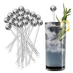 20pcs Cocktail Stirrers, Bar Disco Balls Cocktail Stirrers Plastic Round Top Swizzle Sticks, Beach Cocktail Ice Drinks Mixer Bar Stirring Mixing Reusable(Silver)