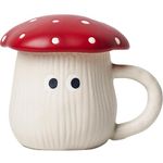 Chris.W Kawaii Cute Mushroom Mug with Lid and Spoon, Tea Cup Set Handmade, Safety Matt Ceramic Milk Mugs, Funny Mushroom Cup for Milk, 13.5OZ Cartoon Tea Cup Aesthetic Decor, Gift for women/Girl (Red)