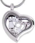 RUBYCA Themed Heart Locket Necklace Crystal Birthstone Living Memory Floating Charm Silver Tone DIY