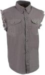 Milwaukee Leather DM4004 Men's Grey Lightweight Denim Shirt with Sleeveless Frayed Cut Off - Small