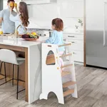 WeaveWiz Toddler Tower, Step Stool, 3 Platform Adjustable Height Toddler Kitchen Stool, Kids Standing Tower with Safety Rail & Nonslip Feet (White)