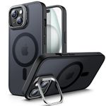 JETech Kickstand Case for iPhone 15 Plus 6.7-Inch Compatible with MagSafe, Built-in Adjustable Camera Stand, Translucent Matte Magnetic Back Slim Shockproof Phone Cover (Black)