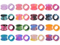 ZS 16 Pairs Ear Plugs Tunnels Silicone Flexible Thin Ear Gauges Piercing Double Flared Expander Guages Earrings