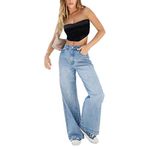 Qianderer Womens Baggy High Waist Jeans Loose Straight Wide Leg Boyfriend Jeans Casual Denim Pants with Pockets (Dark Blue, M)