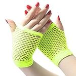 HD Novelty Fingerless Fishnet Gloves Diva Women Black 80s Retro Vintage Nylon Stretchy Mesh Gloves for Kids Girls Dance Disco Costume Parties Supplies Accessories (Neon Yellow)