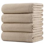 POLYTE 430 GSM Microfiber Oversize Quick Dry Lint Free Bath Towel, 60 x 30 in, 4 Pack (Waffle Weave)