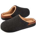 LongBay Men's Wool-Like Slippers Warm Memory Foam House Shoes with Soft Sherpa Lining for Indoor Outdoor Black Size 8