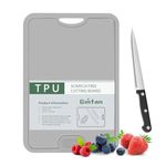 Gintan TPU Cutting Board, BPA-Free, with Knife and JuiceGroove,Scratch Resistant Flexible Cutting Boards for Kitchen, Dishwasher Safe, Easy-Grip Handle, Non-Slip（Grey）