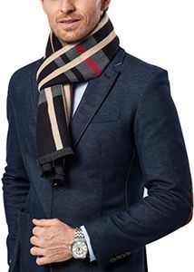 Shubb Men's Scarves, Men Cashmere Feel Scarf, Classic Checked Winter Scarves for Men, Black Check