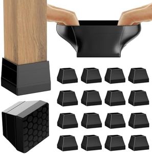 16 Pcs Non Slip Square Chair Leg Protector - Non Skid Furniture Grippers, Anti-Slip Silicone Furniture Feet Caps, for Outdoor Protection of Chair Legs(Glossy Black, 1.26-1.54").