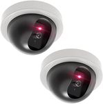 WALI Dummy Fake Security CCTV Dome Camera with Flashing Red LED Light with Security Alert Sticker Decals (SDW-2), 2 Packs, White