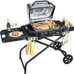 Denmay Portable Barbecue Trolley for Ninja Woodfire OG700 Series, Foldable Outdoor Grill Stand for Ninja OG701, Pit Boss 10697/10724, 57 cm Blackstone, Traeger Ranger, with Table Shelf and Basket