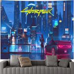 Atrippy Tapestry Wall Hanging Japanese Futuristic Poster Decor for Bedroom Mens Neon Anime Future Scene Tapestry Aesthetic for Bedroom Dorm Living Room（51" X60"）