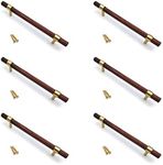 Susenya Kitchen Drawer Pulls,6-Pack, Wardrobe Pulls 6.3" Centers Distance Door Pull Handle Luxury Materials with Brass Base Walnut Wood Drawer Pulls