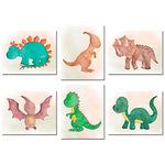 Dinosaur Watercolor Prints - Set of 6 (8 inches x 10 inches) Photos - Cute Kids Boys Girls Bedroom Wall Art