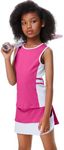 Girls Tennis Golf Outfit Sleeveless Dress Tank Top Skorts Skirts Athletic Sets with Shorts Pockets, 5-6Y, Rose Red