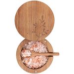 DGYLL Acacia Wood Salt box with spoon Salt cellar with lid and spoon salt and pepper bowl Enhanced swiveling lid with 3 strong magnetics Size: 3.5DIA x 2.5H inch (1pc leaf pattern/w spoon)