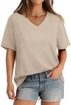 Womens Loose Fit T Shirts Short Sleeve Fashion Summer Tops Basic Tees Apricot 2XL