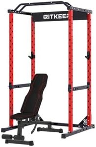 RitKeep Multi-Function Power Rack RMAX 2250 for Ultimate Strength Training - Versatile Squat Rack with Multi-Grip Pull-Up Bar, Safety Bars, and J-Hook for Weightlifting Exercises (Red with Bench)
