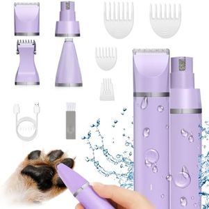 Veeconn Dog Grooming Clippers Kit-Electric Rechargeable Cat Trimmer Tools-Cordless Quiet Pet Nail Paw Grinder-4 in 1 Multifunctional Low Noise Shaver-Razor for feet Face Ears Toenail Eye