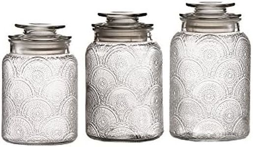 Style Setter Canister Set 3-Piece Glass Jars in 34oz, 44oz & 54oz Retro Design Lids for Cookies, Candy, Coffee, Flour, Sugar, Rice, Pasta, Cereal & More