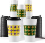 Tamone 48 PACK 16OZ Disposable Coffee Cups with Lids, Sleeves and Stirrers, To Go Coffee Cups with Lids Leak Proof, White Paper Cups for Cold/Hot Coffee Chocolate Cocoa for Home Office（Balloon）