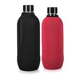 kwmobile Neoprene Cover Compatible with SodaStream Bottle - Cover Cooler with Zipper for Glass Bottle - Set of 2, Black/Red